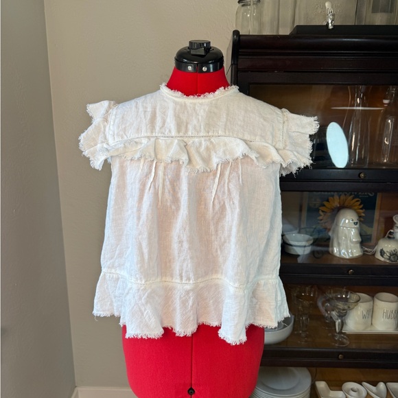 Faherty Tops - Faherty White Linen Ruffle Sleeve Top Blouse Women’s Size M Boho Chic